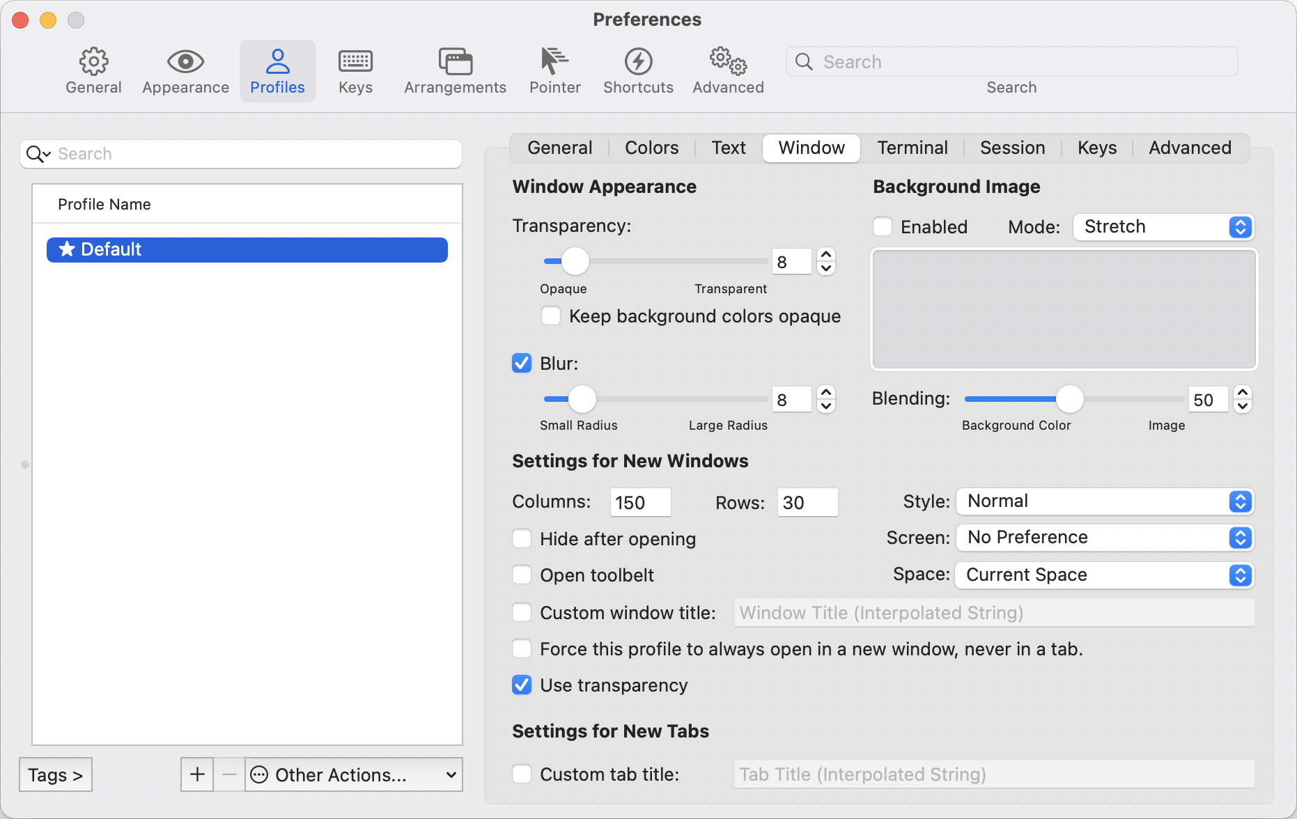 Terminal transparency reference